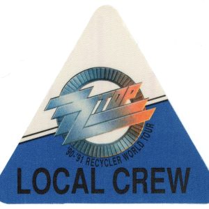 ZZ Top 1990 Recycler Concert Tour Local Crew Backstage Pass