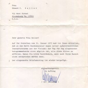 Dr. Dossmann Secretary To Chancellor Willy Brandt West Germany Signed Autograph