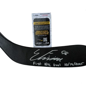 Emmitt Finnie Signed Inscribed 1st Goal Detroit Red Wings Hockey Stick JSA COA