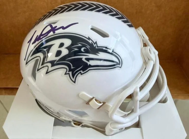 TERRELL SUGGS BALTIMORE RAVENS SIGNED SALUTE TO SERVICE MINI HELMET BECKETT