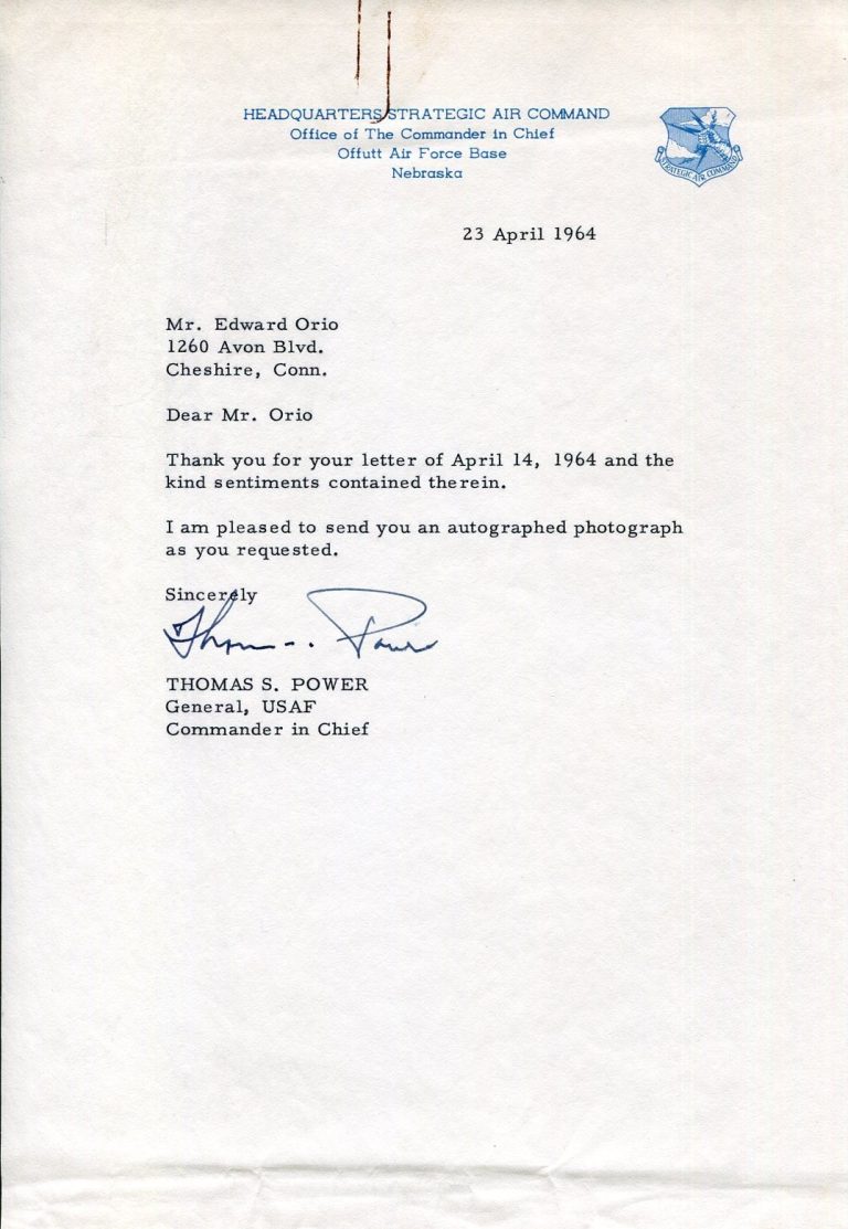 General Thomas S. Power Strategic Air Command Commander Signed Autograph Letter