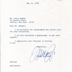 Frank Rizzo Mayor of Philadelphia Police Commissioner Signed Autograph Letter