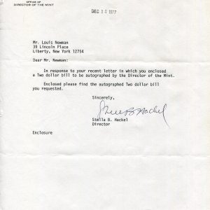 Stella Hackel Sims Director of the United States Mint Signed Autograph