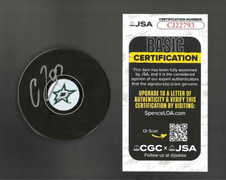Adam Erne Signed Dallas Stars Puck JSA COA