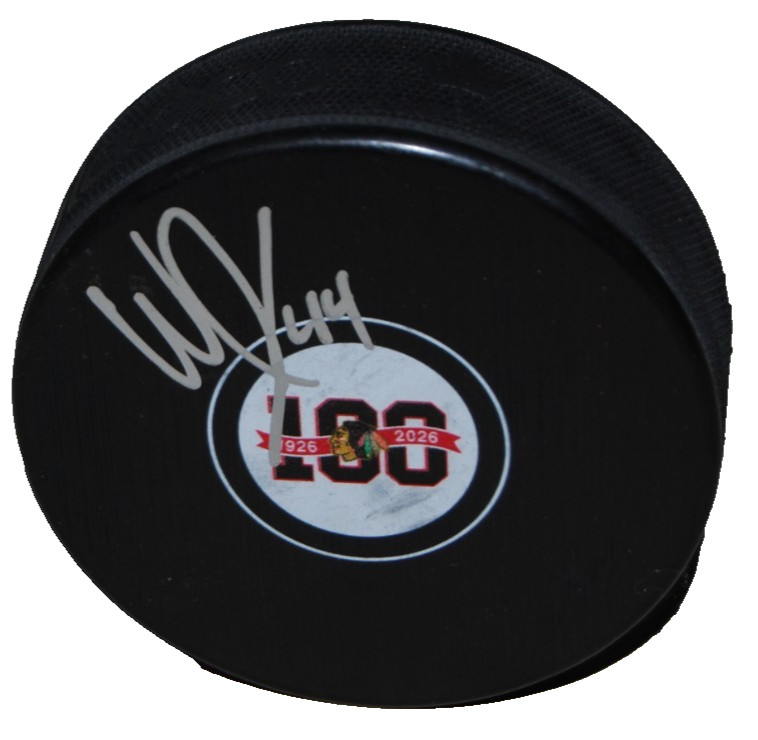 WYATT KAISER signed (CHICAGO BLACKHAWKS) 100th Anniversary puck BECKETT BV10216