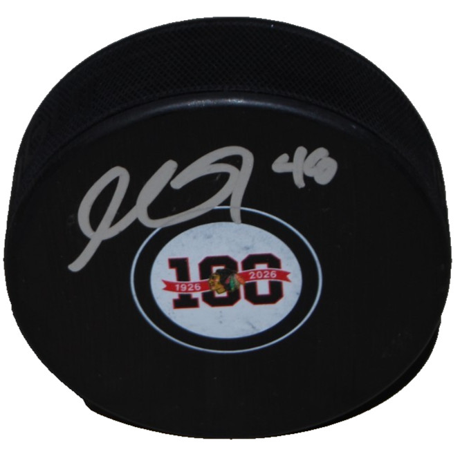 MATT GRZELCYK signed (CHICAGO BLACKHAWKS) 100th Anniversary puck BECKETT BV10221