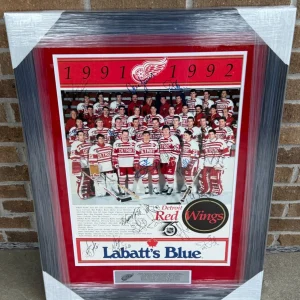 1991/92 Detroit Red Wings Team Signed Framed Poster JSA COA