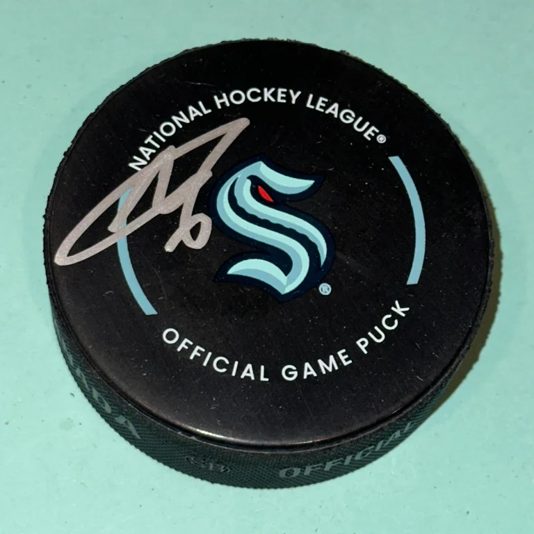 ADAM LARSSON Signed Seattle KRAKEN Official GAME Puck Beckett (BAS)