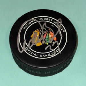 ADAM BURISH Signed Chicago BLACKHAWKS Official GAME Puck Beckett (BAS)