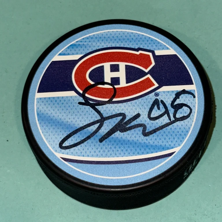 LANE HUTSON Signed Montreal CANADIENS REVERSE RETRO Puck Beckett (BAS)