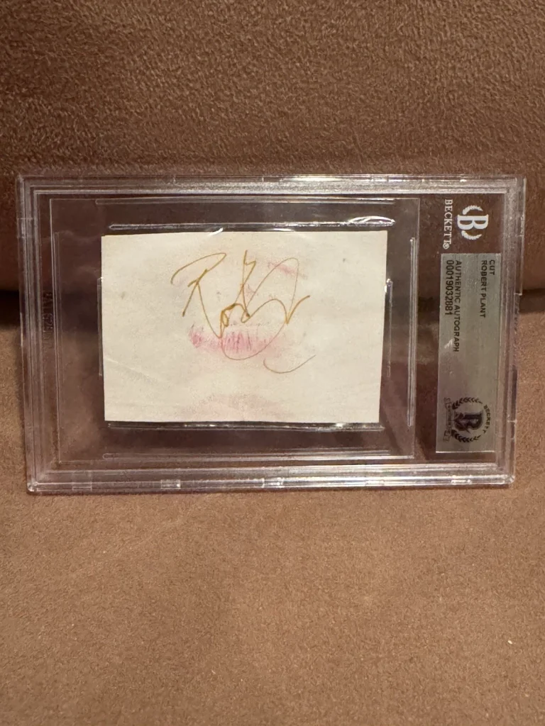 Robert Plant Signed Autographed Cut W/ Lip Print Led Zeppelin Beckett Slabbed