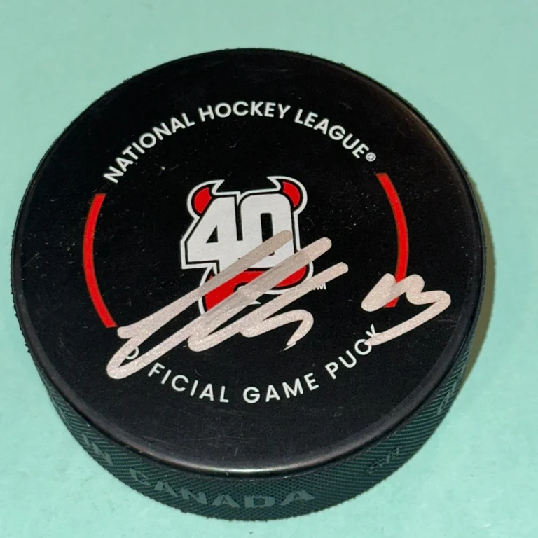 NICO HISCHIER Signed New Jersey DEVILS 40th Ann Official GAME Puck Beckett (BAS)