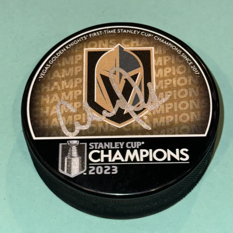 ALEX PIETRANGELO (Knights) Signed 2023 STANLEY CUP CHAMPS Puck Beckett (BAS)