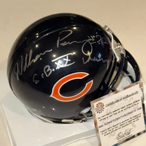 WILLIAM PERRY Signed Chicago BEARS VSR4 Mini-helmet Schwarz COA w/ SB Insc