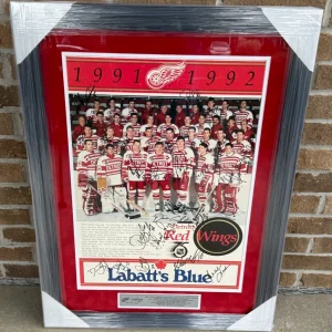 1991/92 Detroit Red Wings + Washington Capitals Team Signed Framed Poster JSA