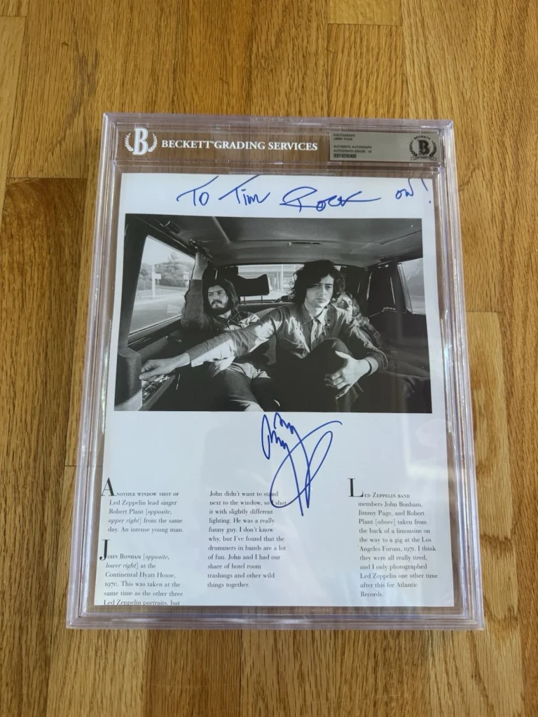 Jimmy Page Signed Photo Led Zeppelin Beckett Slabbed Autograph Grade 10 Wow