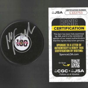 Alain Nasreddine Signed Chicago Blackhawks Centennial 100th Puck JSA COA
