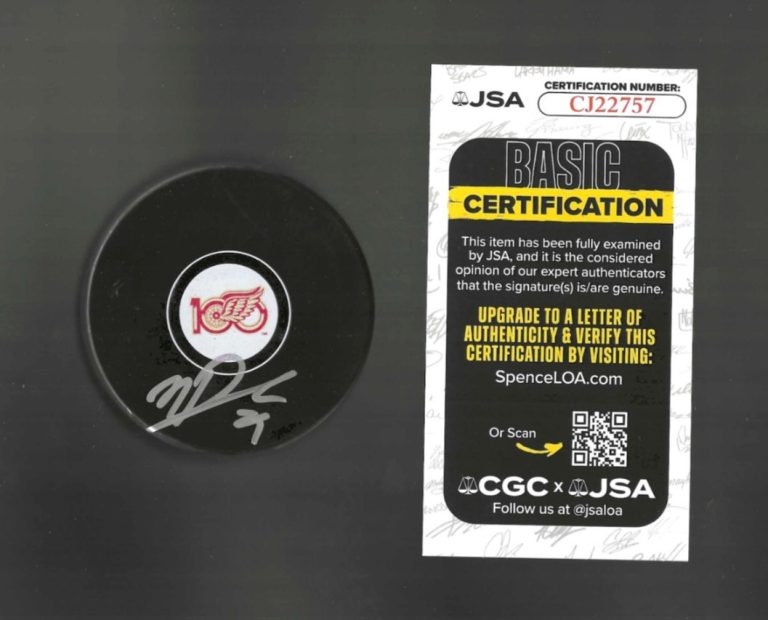 Nate Danielson Signed Detroit Red Wings Centennial 100th Puck JSA COA