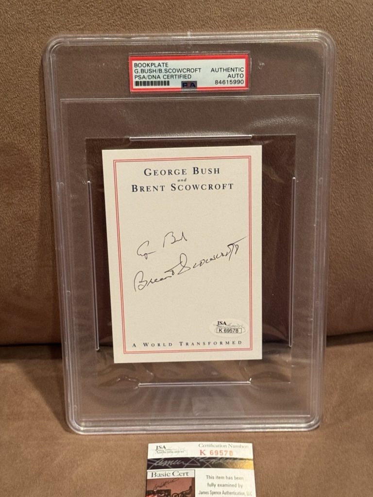George Bush + Brent Scowcroft SIGNED AUTOGRAPHED Book Plate PSA Slabbed POTUS