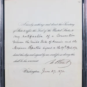 Ulysses S. Grant Signed 7.75x10 Ratification Document Dated June 1876 BAS Slab