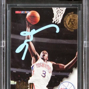 76ers Allen Iverson Signed 1996 Hoops #295 Rookie Card Auto Grade 10! BAS Slab
