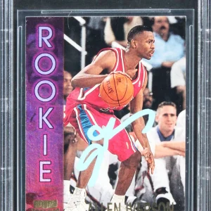 76ers Allen Iverson Signed 1996 Stadium Club #R16 Rookie Card BAS Slabbed