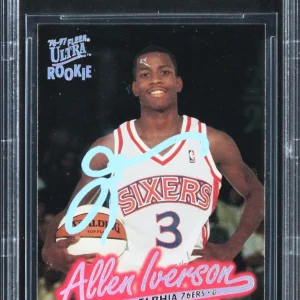76ers Allen Iverson Authentic Signed 1996 Ultra #82 Rookie Card BAS Slabbed