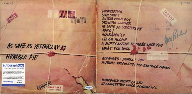 Humble Pie Vinyl Record signed Steve Marriott, Greg. As Safe As Yesterday ACOA