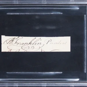 Benjamin Franklin Authentic Signed .75x3.5 Inch Cut Signature BAS Slabbed
