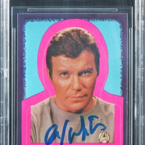 William Shatner Signed 1979 Star Trek Stickers #7 Star Explorer Card BAS Slabbed