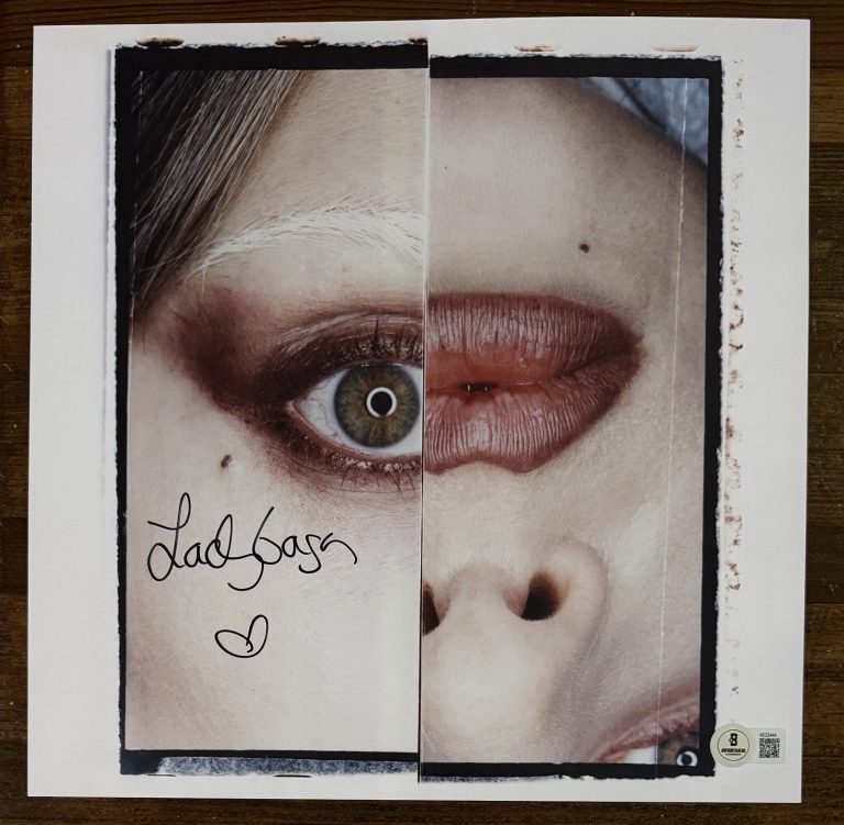 LADY GAGA SIGNED + HEART MAYHEM PHOTOGRAPH ART CARD & VINYL LP BECKETT BAS COA