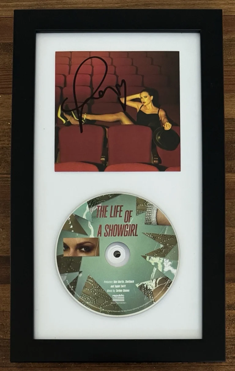 FRAMED SIGNED HEART TAYLOR SWIFT LIFE OF SHOWGIRL RED PHOTOGRAPH CD PSA DNA COA