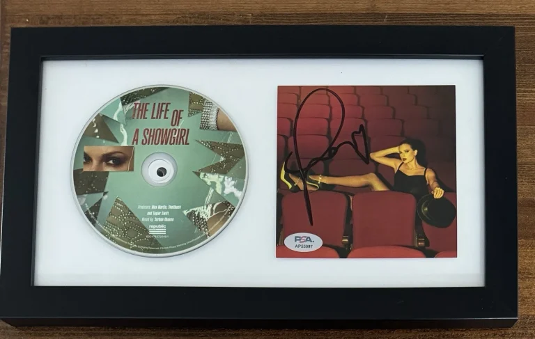 FRAMED SIGNED HEART TAYLOR SWIFT LIFE OF SHOWGIRL #4 PHOTOGRAPH & CD PSA DNA COA
