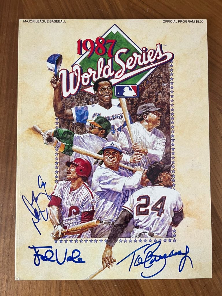 * 1987 WORLD SERIES * signed program * TWINS * BAYLOR, VIOLA, BRUNANSKY * 1