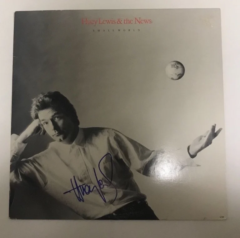 * HUEY LEWIS * signed autographed vinyl album * SMALL WORLD * 3