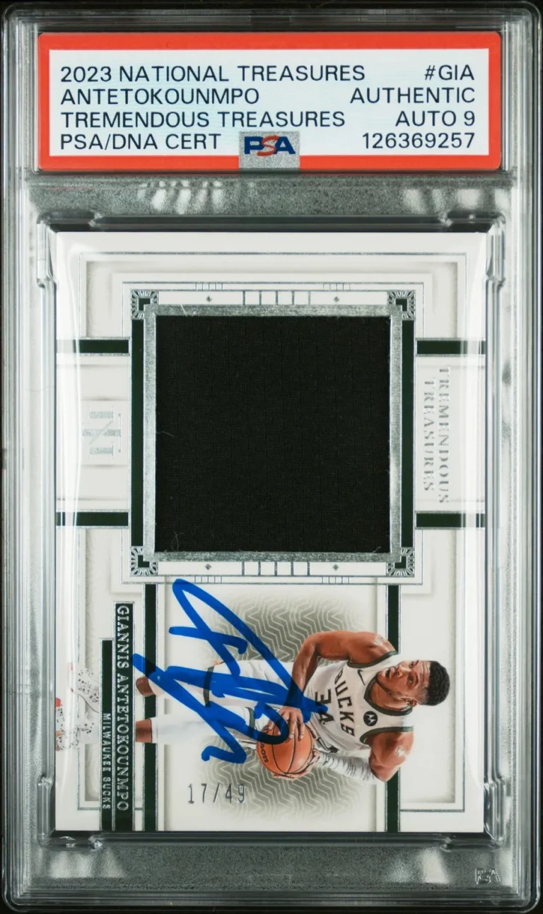 2023 National Treasures #GIA Giannis Antetokounmpo 17/49 signed card PSA Auto 9