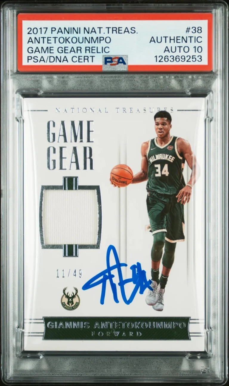 Giannis Antetokounmpo 2017 National Treasures #38 11/49 Signed Card PSA Auto 10