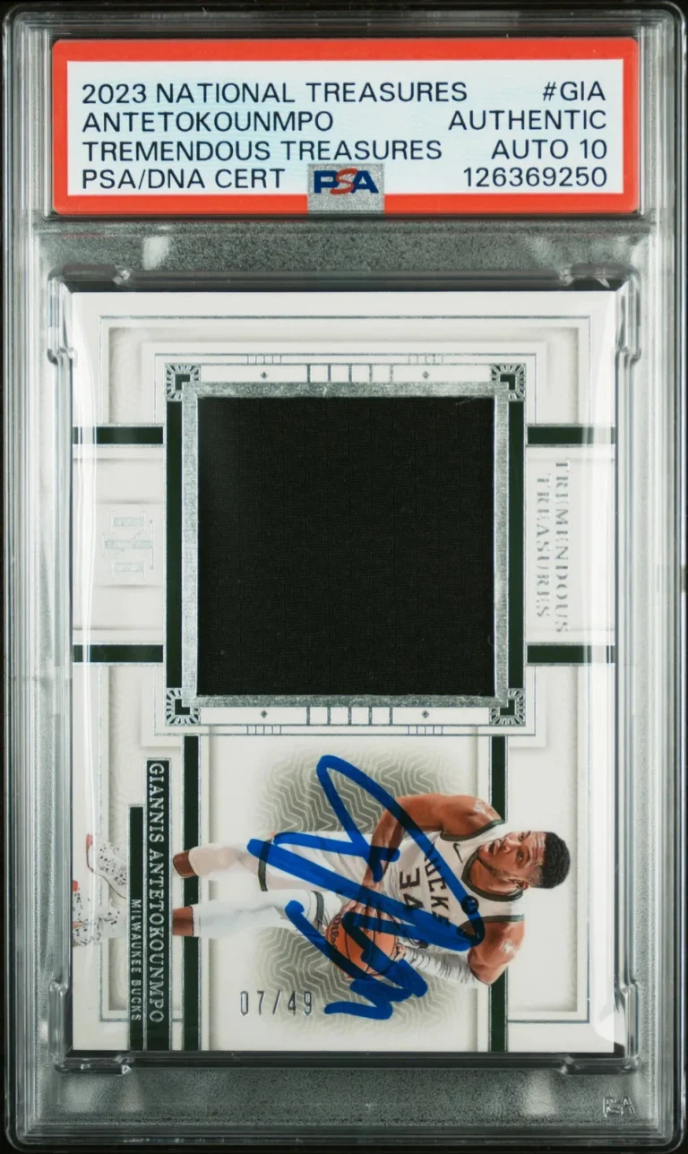 Giannis Antetokounmpo 2023 National Treasures#GIA 07/49 Signed Card PSA Auto 10