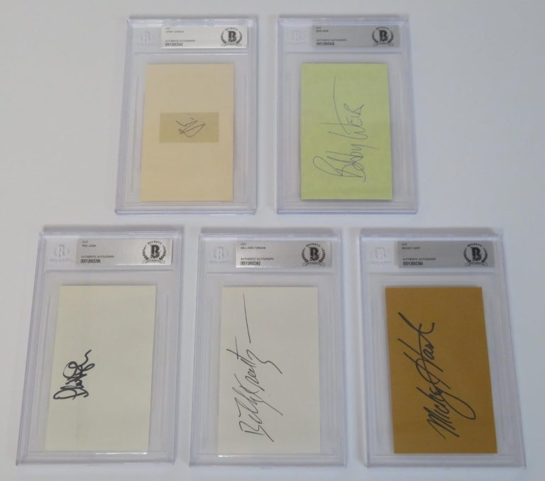 Jerry Garcia GRATEFUL DEAD Signed Autograph Auto 3x5 Set by All 5 Slab BAS JSA