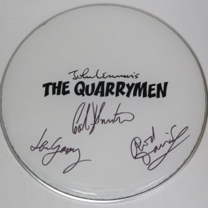 The Quarrymen JOHN LENNON BAND Signed Autograph 13" Drumhead Drum Head by 3 JSA