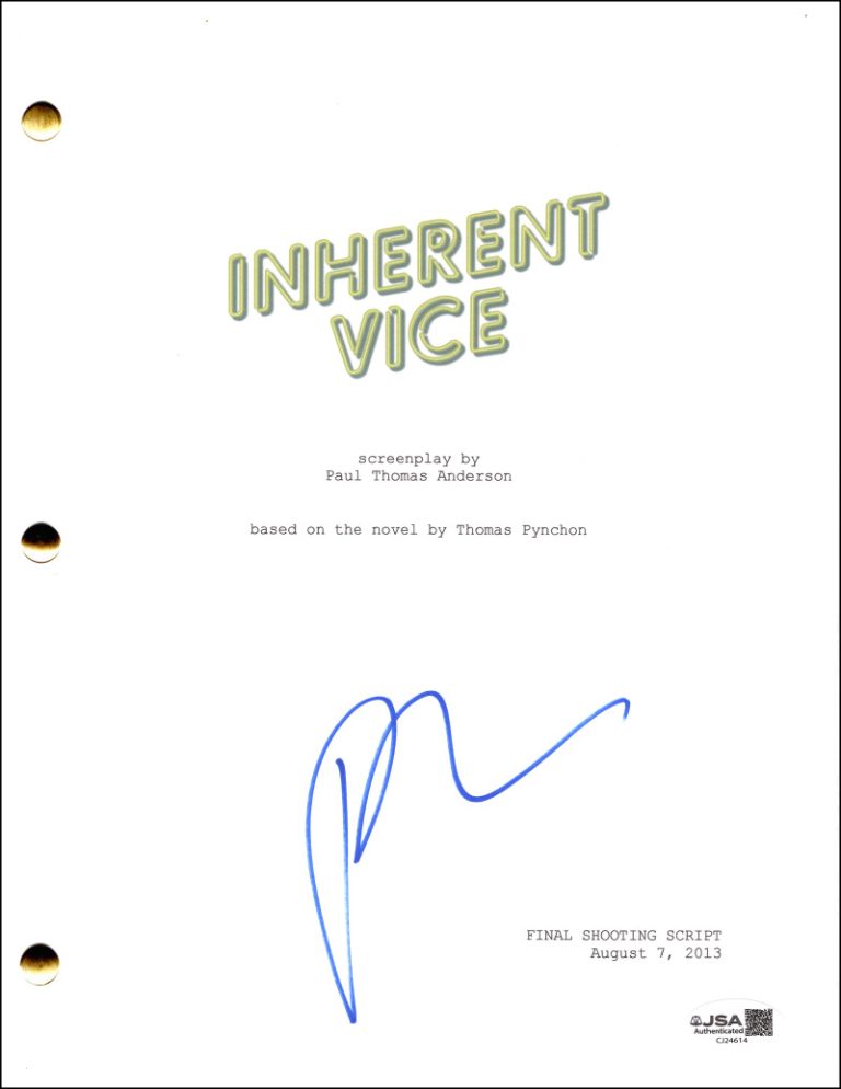 Paul Thomas Anderson Signed Autograph Inherent Vice Script Screenplay w/ JSA COA