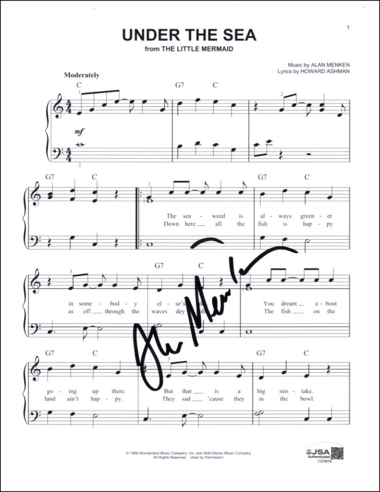 Alan Menken Signed Autograph Little Mermaid Under the Sea Sheet Music w/ JSA COA