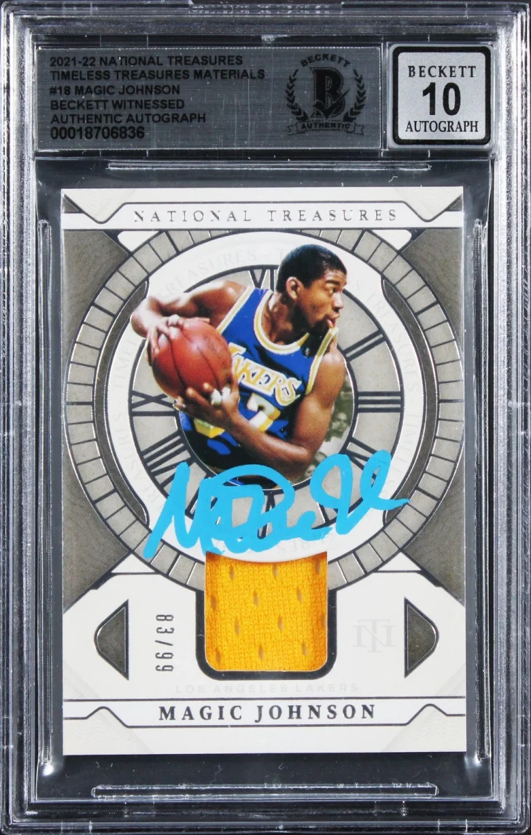 Magic Johnson Signed 2021 NT Timeless Mat #18 #83/99 Card Auto 10! BAS Slabbed