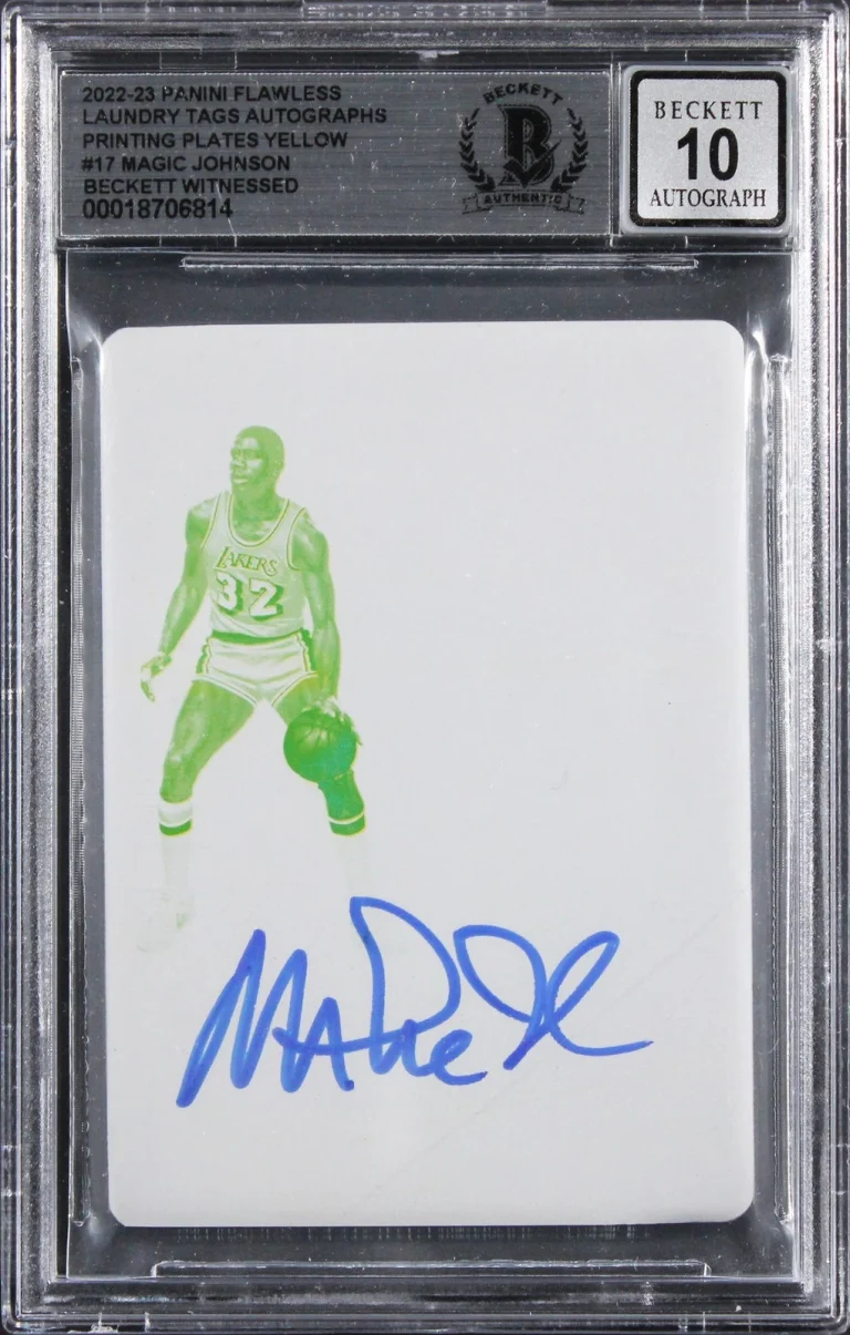 Magic Johnson Signed 2022 Panini Flawless LT PP Yellow #17 Card Auto 10 BAS Slab