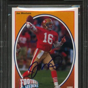 49ers Joe Montana Signed 1991 Upper Deck Heroes #8 Card Auto Graded 10! BAS Slab