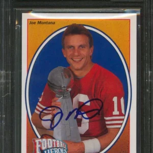49ers Joe Montana Signed 1991 Upper Deck Heroes #3 Card Auto Graded 10! BAS Slab