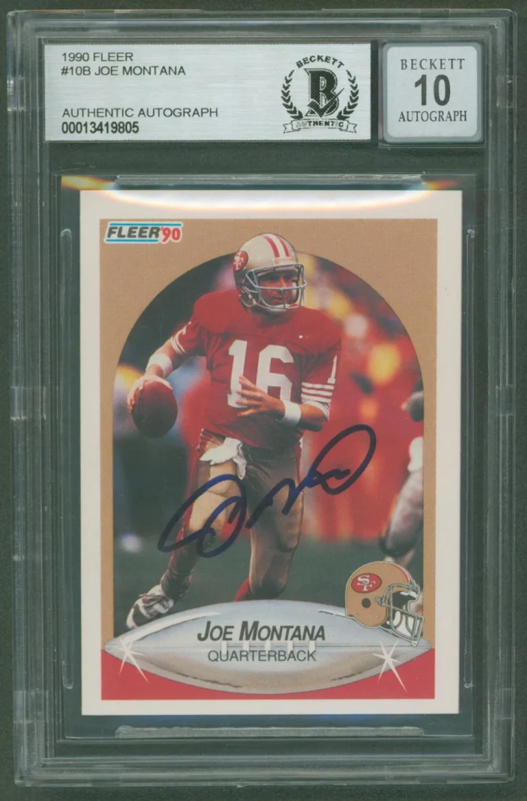 49ERS JOE MONTANA AUTHENTIC SIGNED 1990 FLEER #10B CARD AUTO 10! BAS SLABBED COLLECTIBLE MEMORABILIA