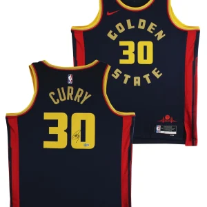 Warriors Stephen Curry Signed Navy Blue Nike 2024 City Swingman Jersey BAS