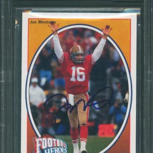 49ers Joe Montana Signed 1991 Upper Deck Heroes #7 Card Auto Graded 10! BAS Slab