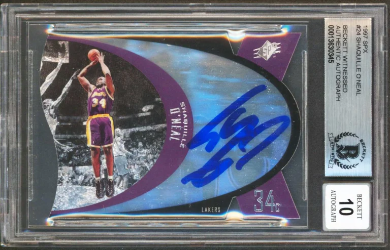 Magic Shaquille O'Neal Signed 1997 SPX #24 Card Auto Graded 10! BAS Slabbed